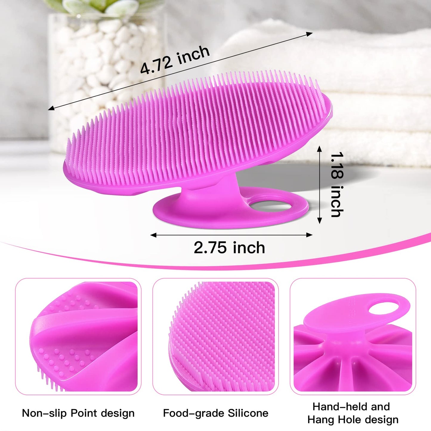 INNERNEED Food-Grade Soft Silicone Body Cleansing Brush Shower Scrubber, Gentle Exfoliating and Massage for All Kinds of Skin (Purple+Dark Green)