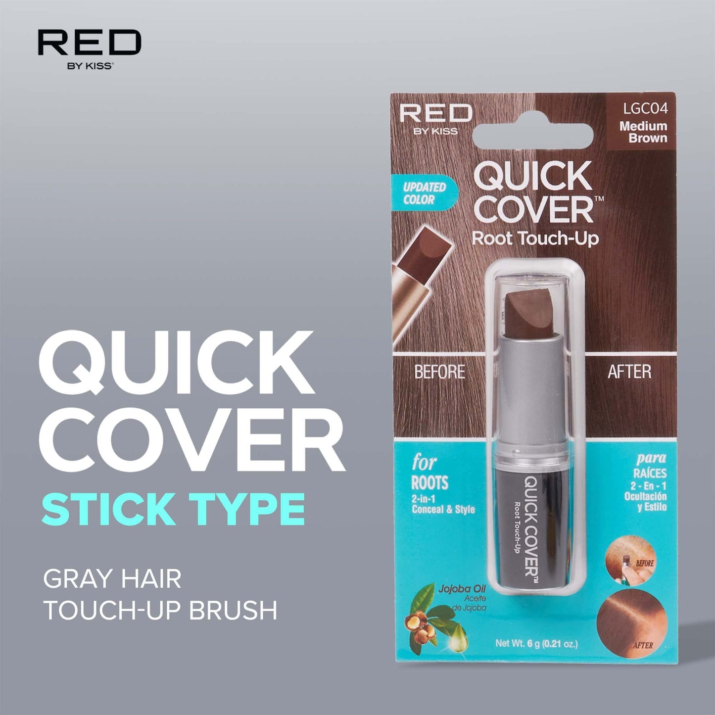 RED by Kiss Quick Cover Root Touch Up Stick, Water-Resistant Temporary Gray Hair Concealer with Brush for Roots and Beard, Long-Lasting Coverage, Easy