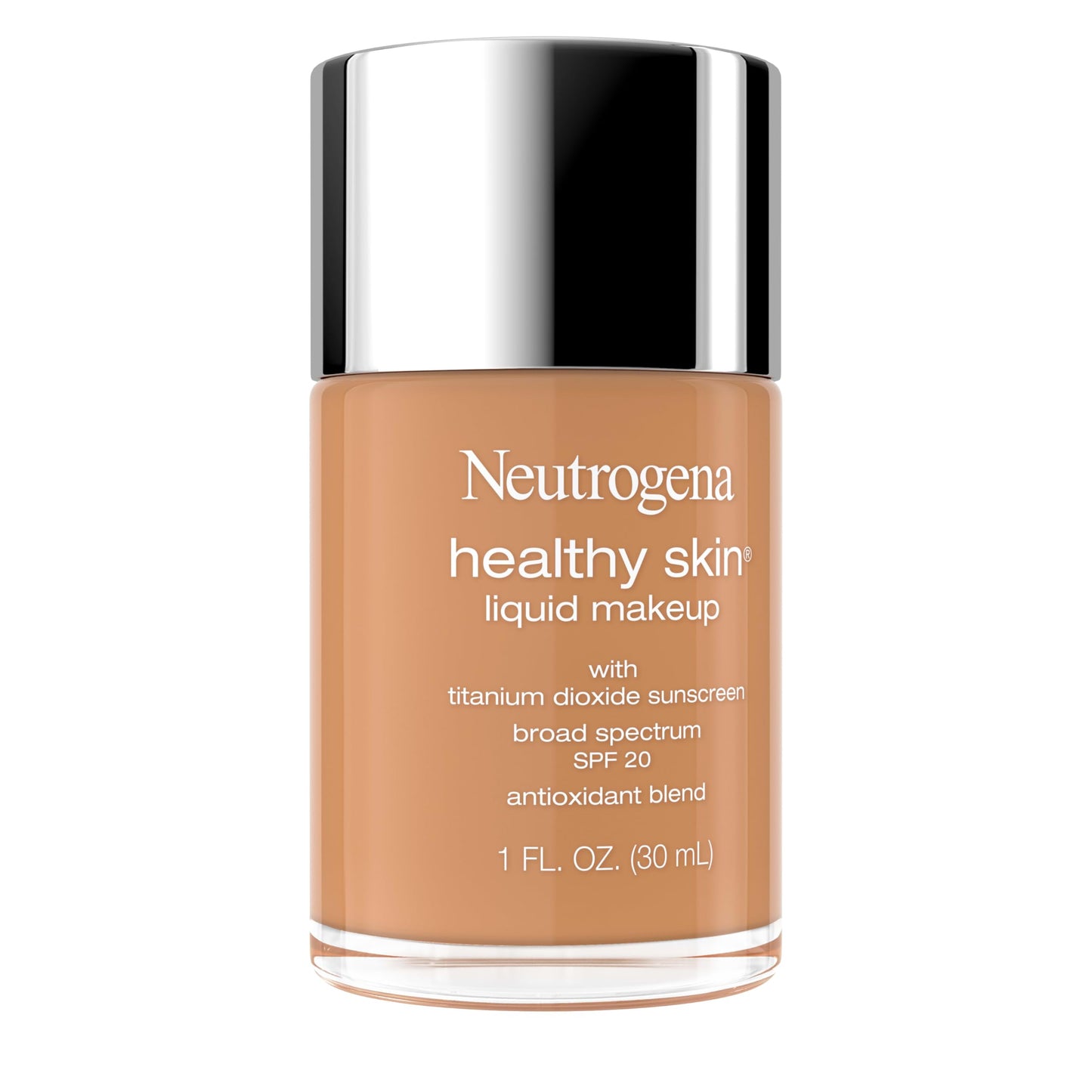 Neutrogena Healthy Skin Liquid Foundation Makeup Broad Spectrum SPF 20 Sunscreen, Medium Coverage, Vit B5, Antioxidants, All Day Wear, Golden Tan