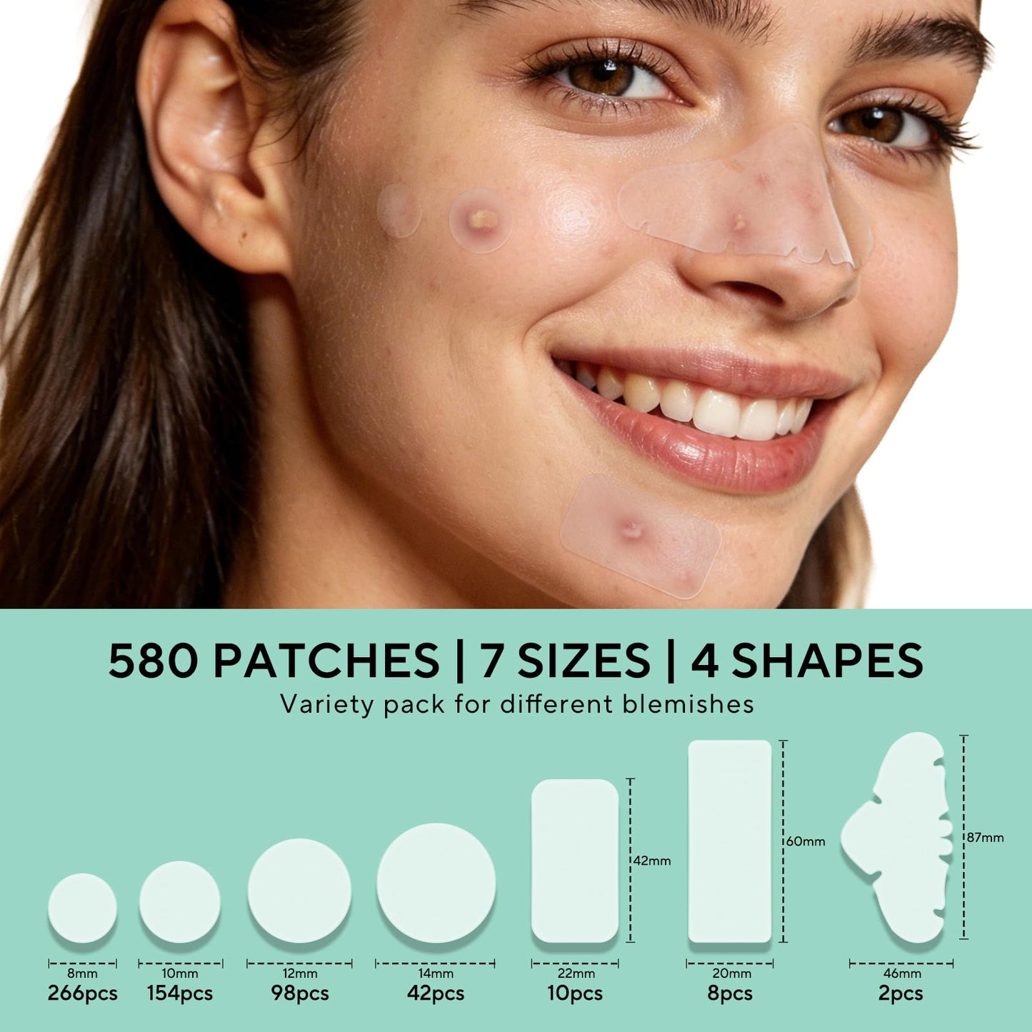 QUSTERE 580 Count Pimple Patches for Face, Large Hydrocolloid Acne Patches Stickers Bandages, Blemishes Zit Breakouts for Cheeks, Forehead, Chin, Nose Beauty and Personal Care QUSTERE