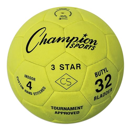 Champion Sports unisex adult (Ages 8 to 12) 3 Star Indoor Soccer Ball Size 4, Bright Yellow, Size 4 US