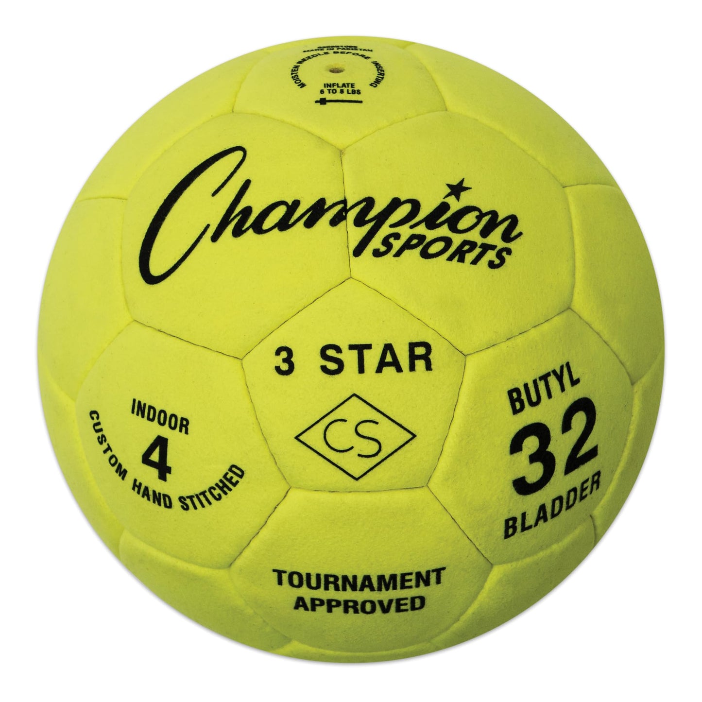 Champion Sports unisex adult (Ages 8 to 12) 3 Star Indoor Soccer Ball Size 4, Bright Yellow, Size 4 US