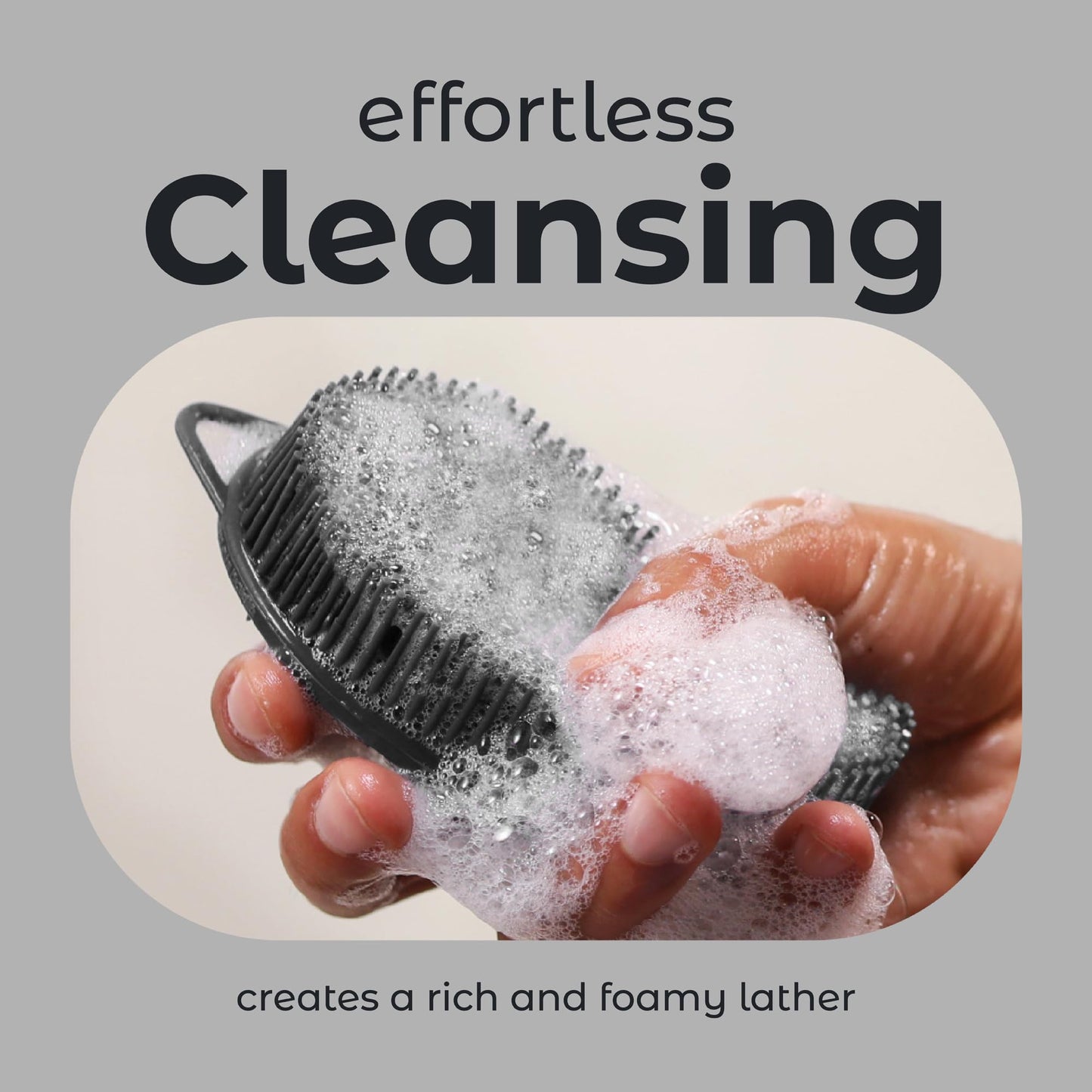 MainBasics Silicone Body Scrubber Dual-Sided Shower Loofah and Massaging Nodes (Black, Massage)