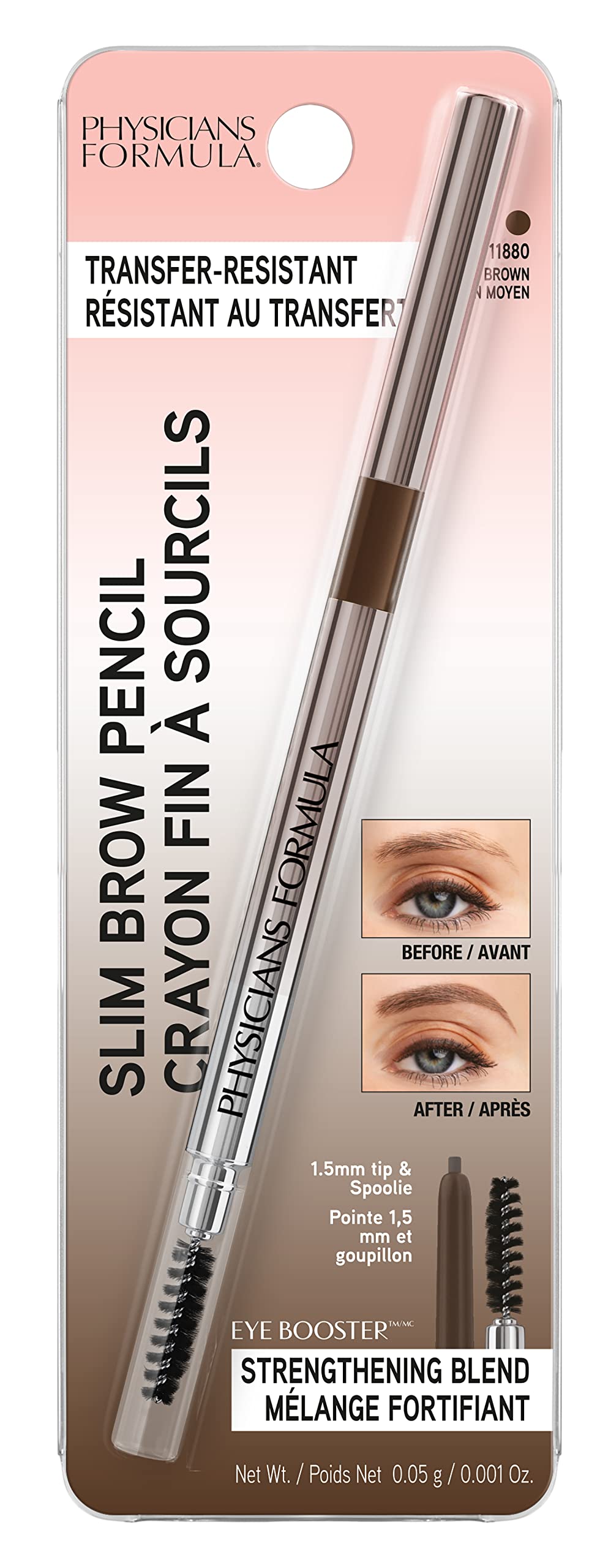 Physicians Formula Eyebrow Retractable Slim Definer Brow Pencil, Medium Brown, Dual-Sided Brow Brush, Fine Tip, Shapes, Defines, Fills…