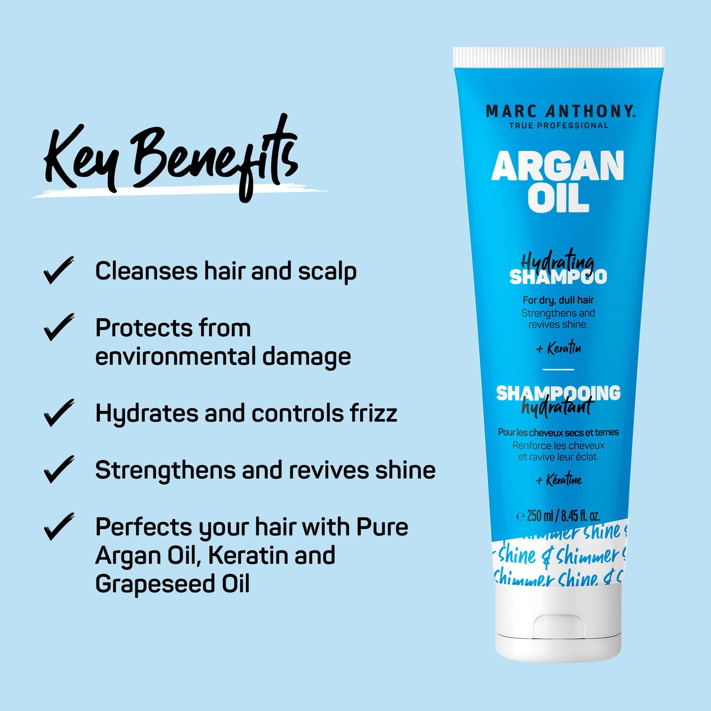 Marc Anthony Argan Oil Shampoo with Keratin - Moisturizing & Revitalizing for Dry, Dull Hair - Repairs, Strengthens & Enhances Shine with Nourishing