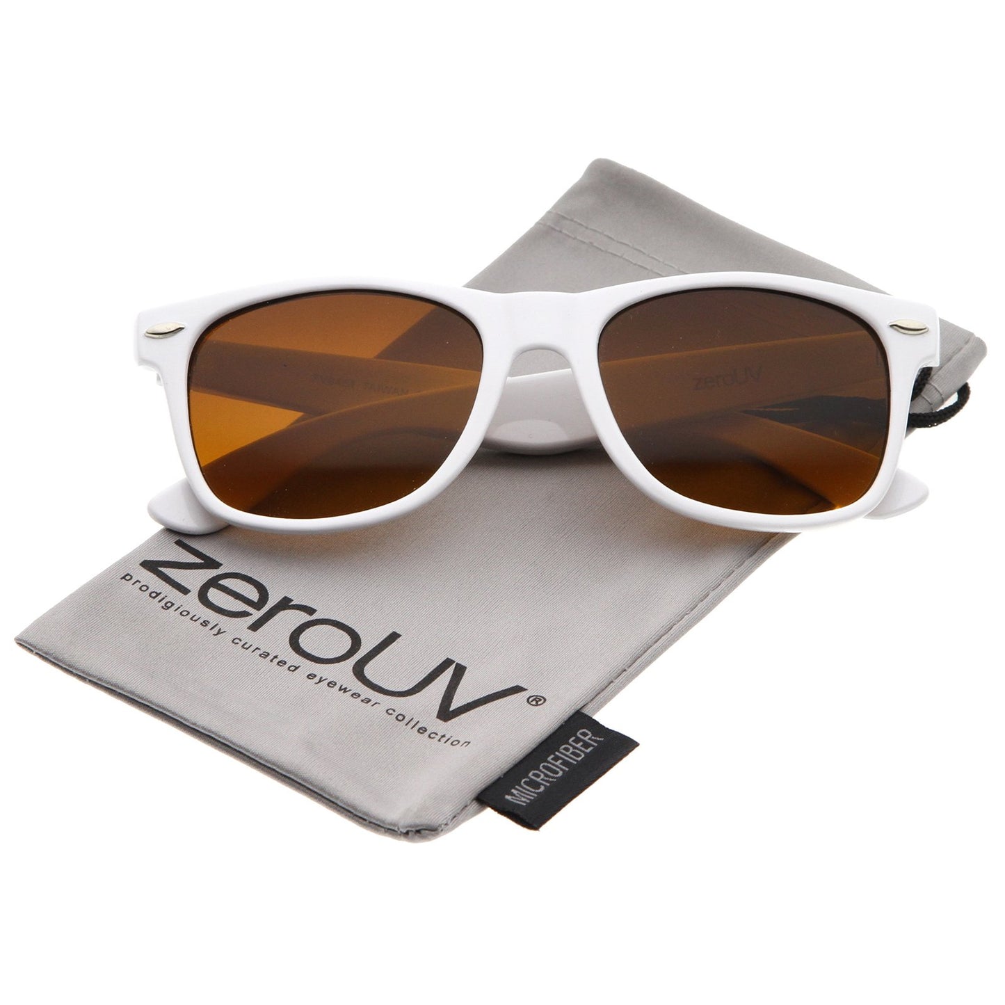 zeroUV - Blue Blocking Driving Horn Rimmed Sunglasses Amber Tinted Lens 54mm (White)