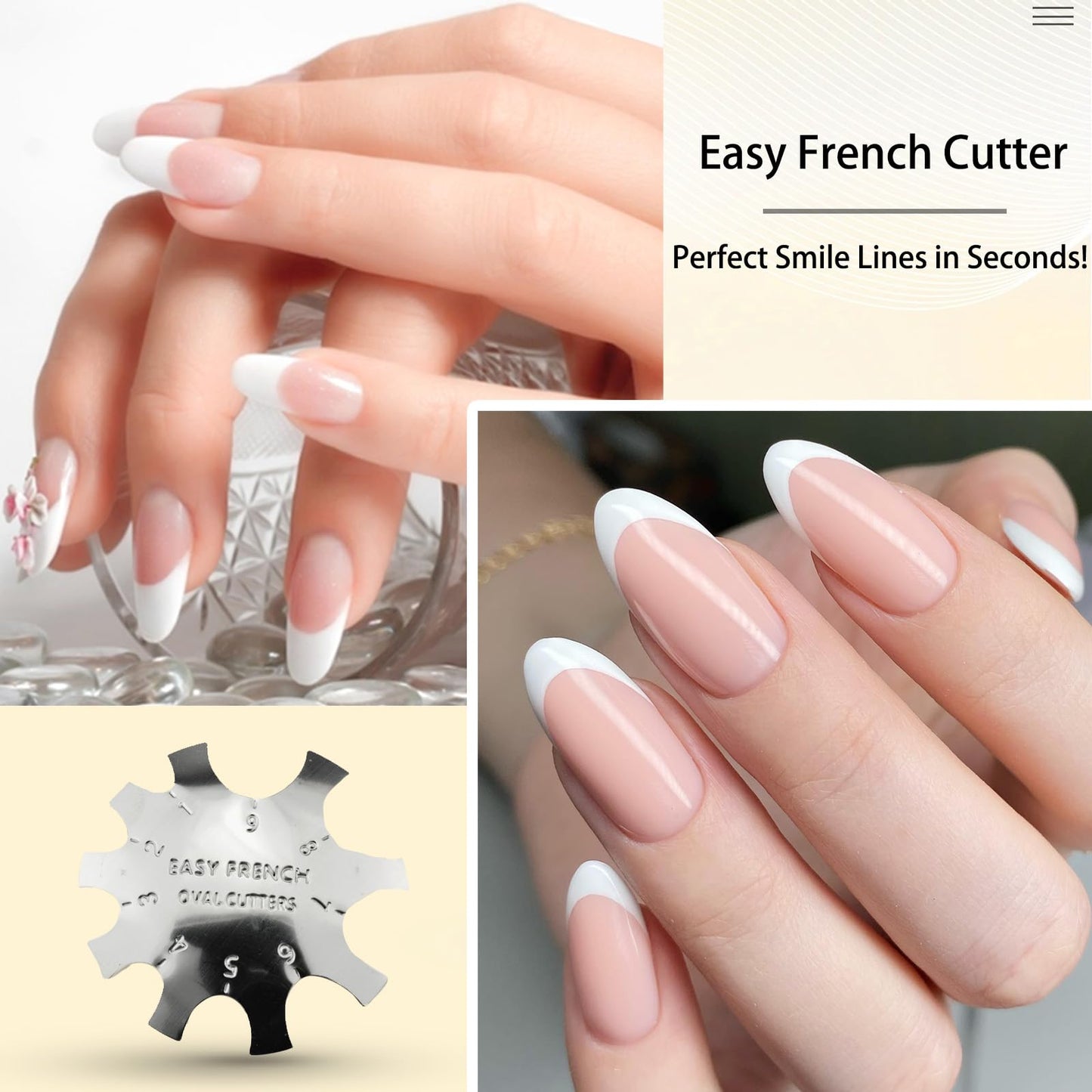 Oval Easy French Smile Line Nail Art Manicure Edge Trimmer Nail Cutter Acrylic Tool with 9 Sizes, HJ-NAT185-FS03