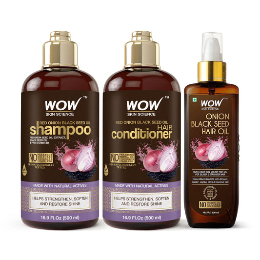 WOW Skin Science Onion Black Seed Oil Shampoo & Conditioner Treatment Set with Oil for Strong, Soft & Shine Hair for All, Dry, Damaged Hair Types