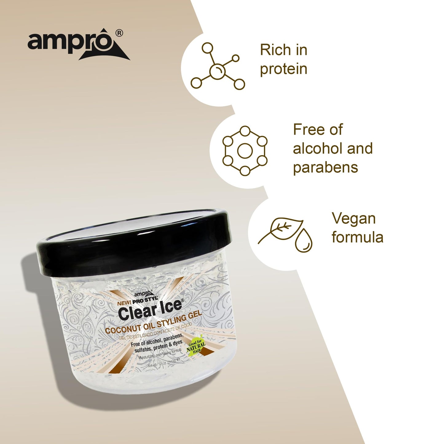 AmPro Pro Styl Coconut Styling Gel - Moisturizes and Conditions Your Strands - Non-Flaking, Alcohol Free, Vegan Formula - Flexible, Touchable Hold