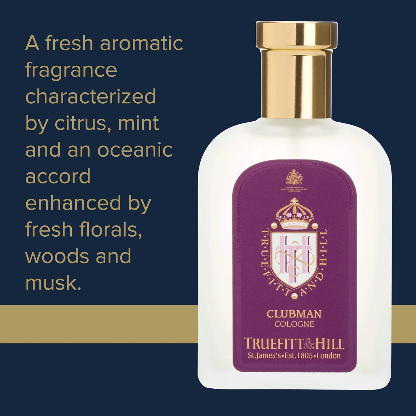 Truefitt & Hill Luxury Cologne - Premium Long-Lasting Bergamot and Lavender Men's Clubman Scented Fragrance, Presented in a Beautifully Etched