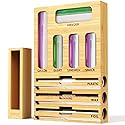 NIKUY 9 IN 1 Bamboo Foil and Plastic Wrap Organizer for Kitchen Drawer, Plastic Bag Organizer Organization and Storage, Food Storage Bag Organizer…