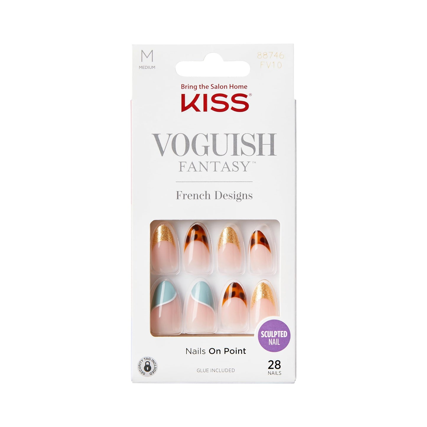 KISS Voguish Fantasy, Press On Nails, Nail glue included, 'Charmante', Multicolor, Medium Size, Almond Shape, Includes 28 Nails, 2g glue, 1 Manicure Beauty & Personal Care KISS