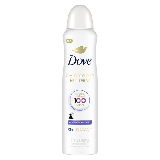 DOVE WOMENS DEO Advanced Care Invisible Dry Spray Antiperspirant Deodorant No White Marks on 100 Colors Sheer Fresh 48-Hour Sweat and Odor Protecting Beauty & Personal Care Dove