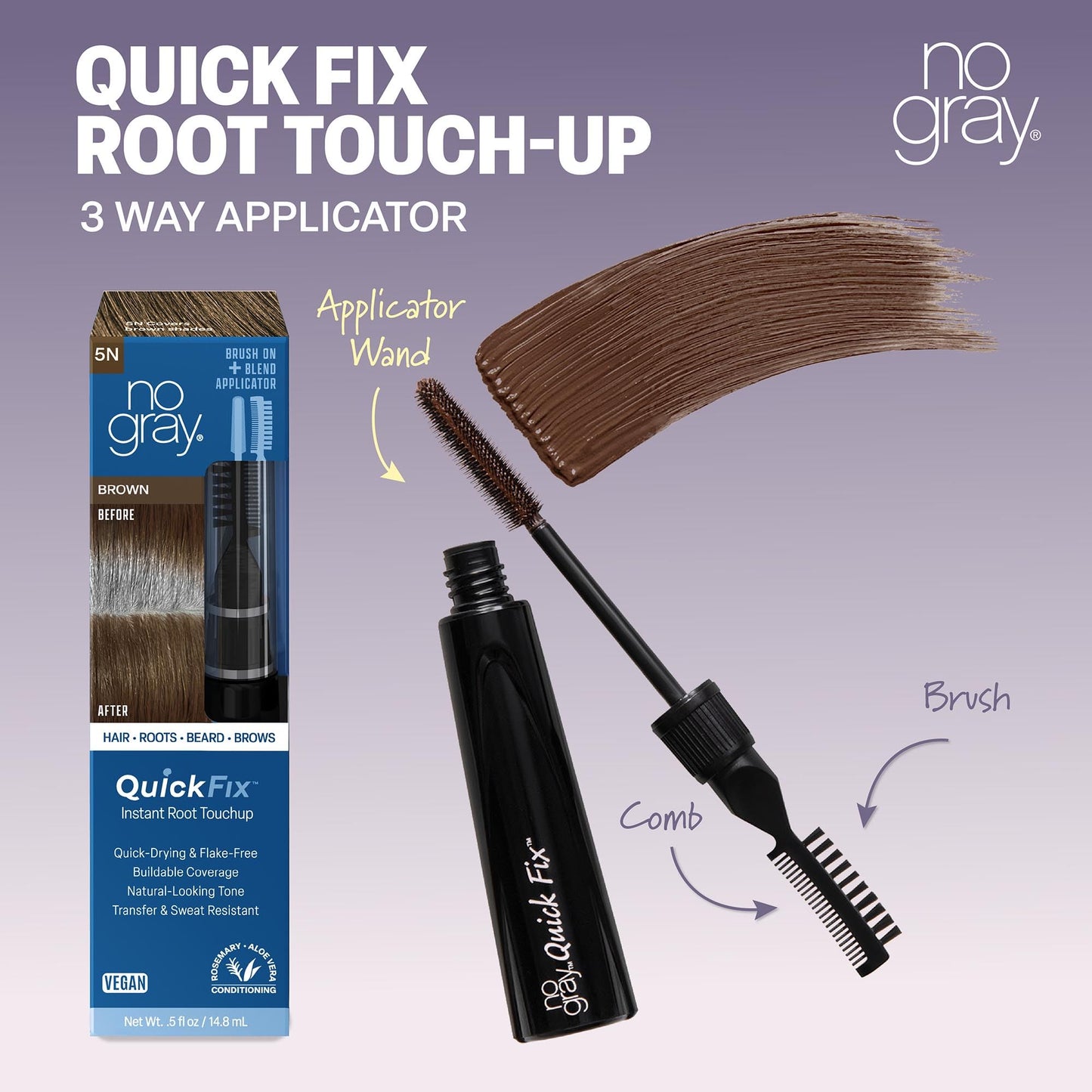 No Gray Quick Fix, 3N Dark Brown, Instantly Hide Gray, Silver & White Hair, Easy to Use Applicator, Compact & Travel Friendly, Vegan & Cruelty Free