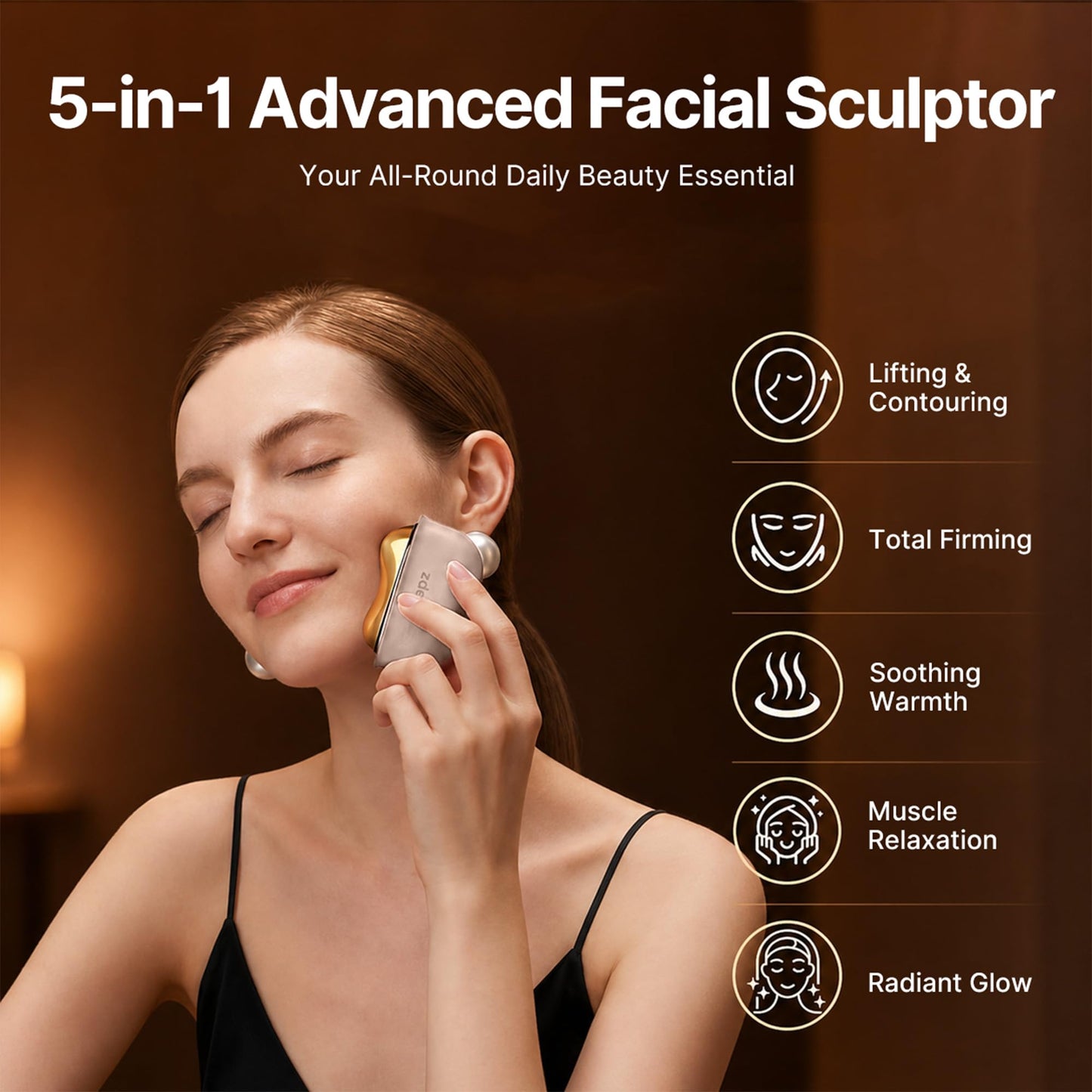 ZDEER GS5 Brass Electric Heated Gua Sha Facial Sculpting Tool with Vibration, Women's Facial Massager, LED Red Light Therapy for Neck & Face, Skin Beauty and Personal Care ZDEER