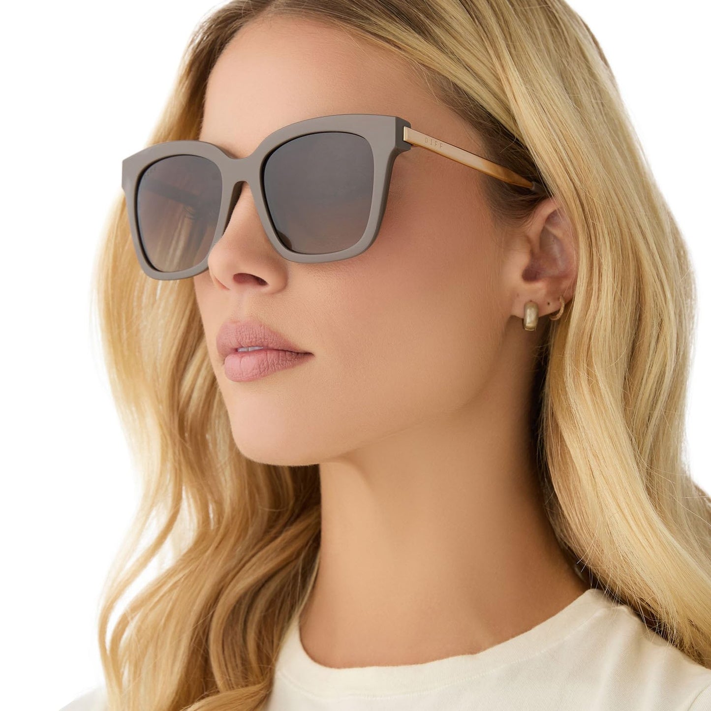 DIFF Bella Designer Oversized Square Sunglasses for Women UV400 Polarized Protection, London Stone + Truffle Gradient
