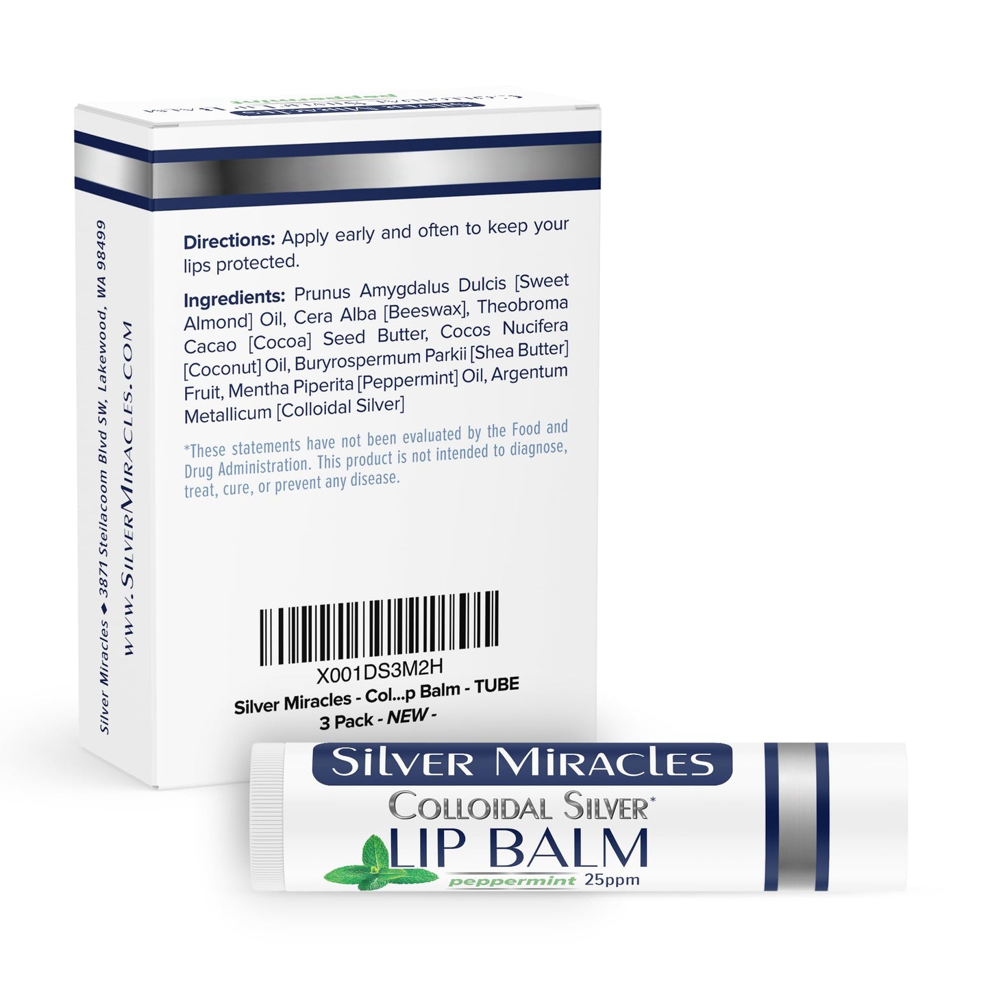 Silver Miracles - Colloidal Silver Lip Balm - TUBE - 3 Pack Beauty and Personal Care Silver Miracles