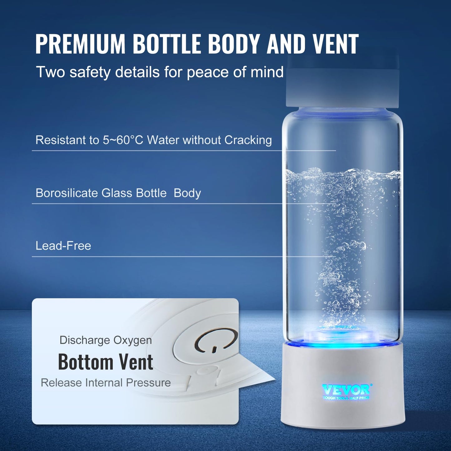 VEVOR Hydrogen Water Bottle, Hydrogen Water Bottle Generator up to 2000 ppb, 380ml Portable Hydrogen Water Machine, SPE Technology hydrogen water