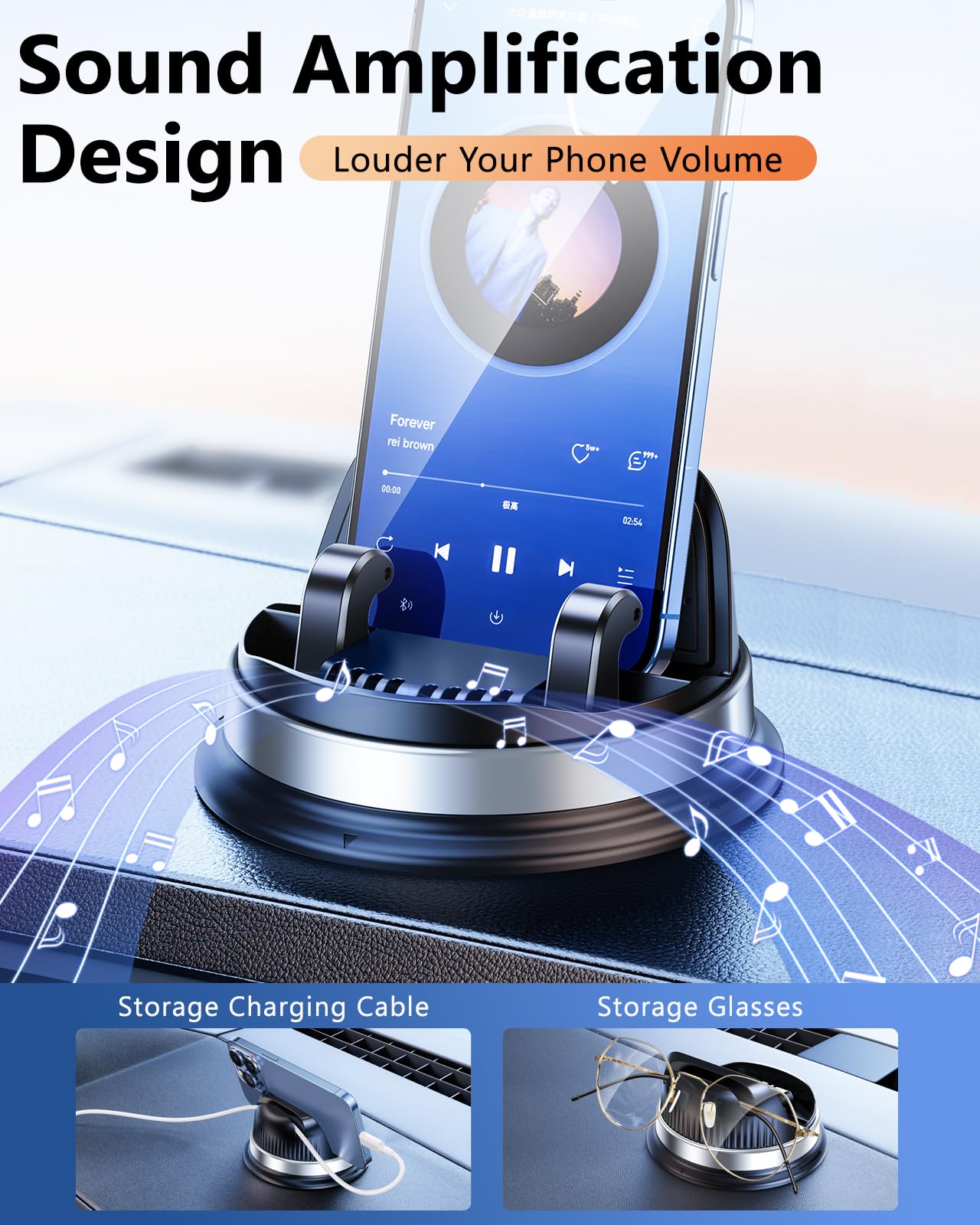 DICMKY Dash Cell Phone Car Mount, Multifunctional Car Dashboard Mobile Phone Holder, 360 Rotatable Non Slip Mat Universal Car Phone Stand Hands Free…