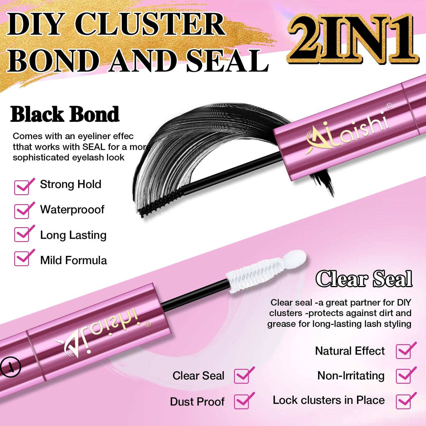 AILAISHI Lash Clusters Glue, Eyelash Bond and Seal, Long-Lasting 150H Waterproof, Non-Irritating Lash Extension Glue for DIY Individual Lashes at Home Beauty and Personal Care AILAISHI