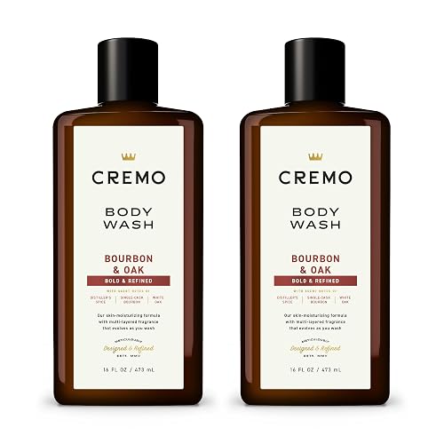 Cremo Rich-Lathering Bourbon & Oak Body Wash, A Sophisticated Blend of Distillers Spice,16 Fl Oz (2-Pack), Packaging may vary