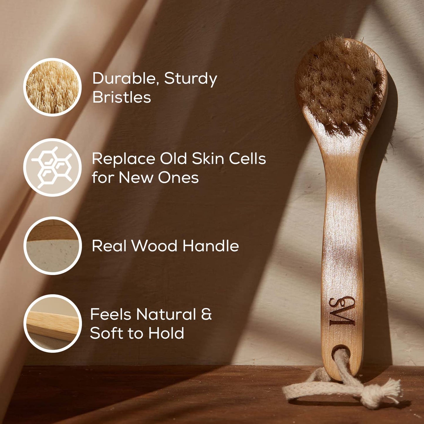 CSM Lymphatic Contour Face Brush - Natural Bristle Dry Brush for Face, Neck & Chest - Mini Facial Lymphatic Drainage Brush for Gentle Exfoliation