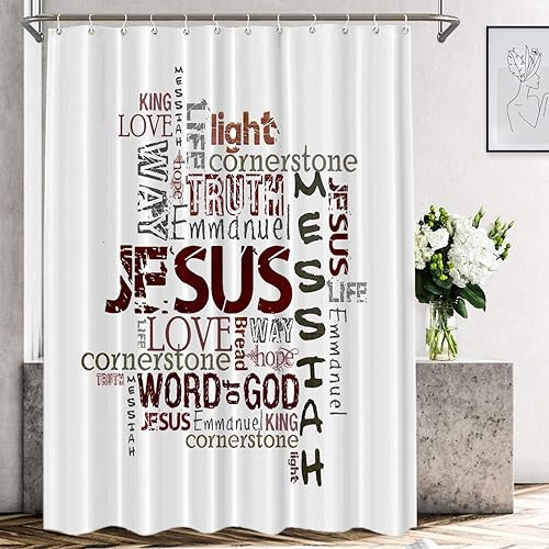 Shrahala Words White Decorative Church Love Shower Curtain, 72x72 Inch Waterproof with Grommets