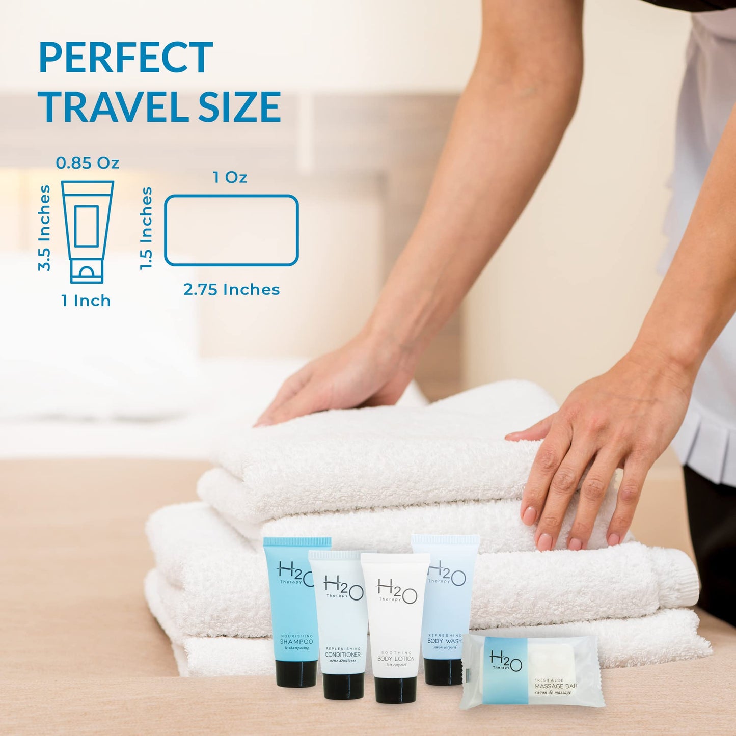 H2O Therapy Hotel Soaps & Toiletries Bulk Set | 1-Shoppe Amenities Kit | 0.85oz Shampoo & Conditioner, Body Wash, Lotion, 1oz Bar Soap | Travel Size |