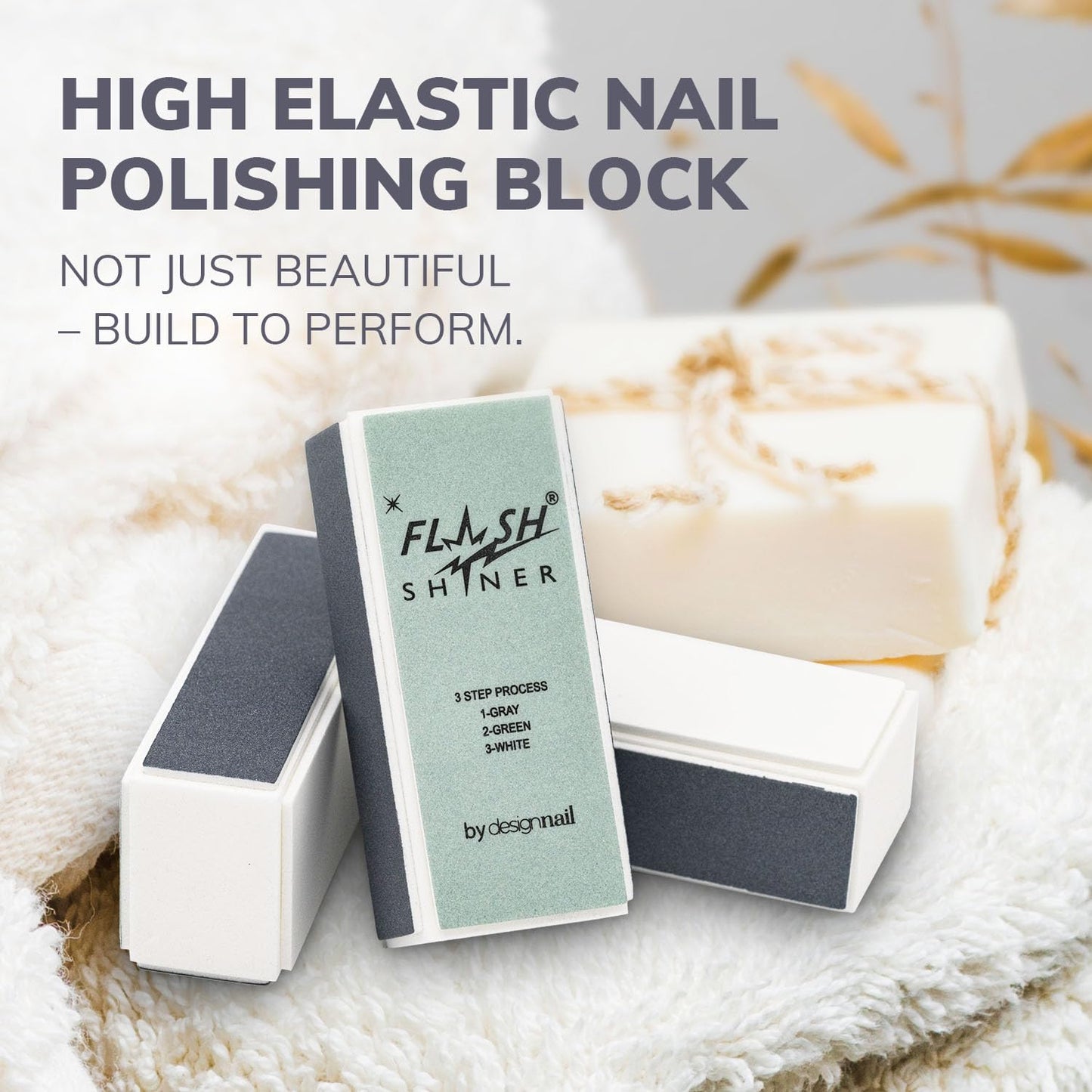 Flash Shiner® Block - 3-Way Nail Buffer (Gray/Black, Green & White) - Professional Nail Buffer for Natural Shine - Smooths, Conditions & Polishes