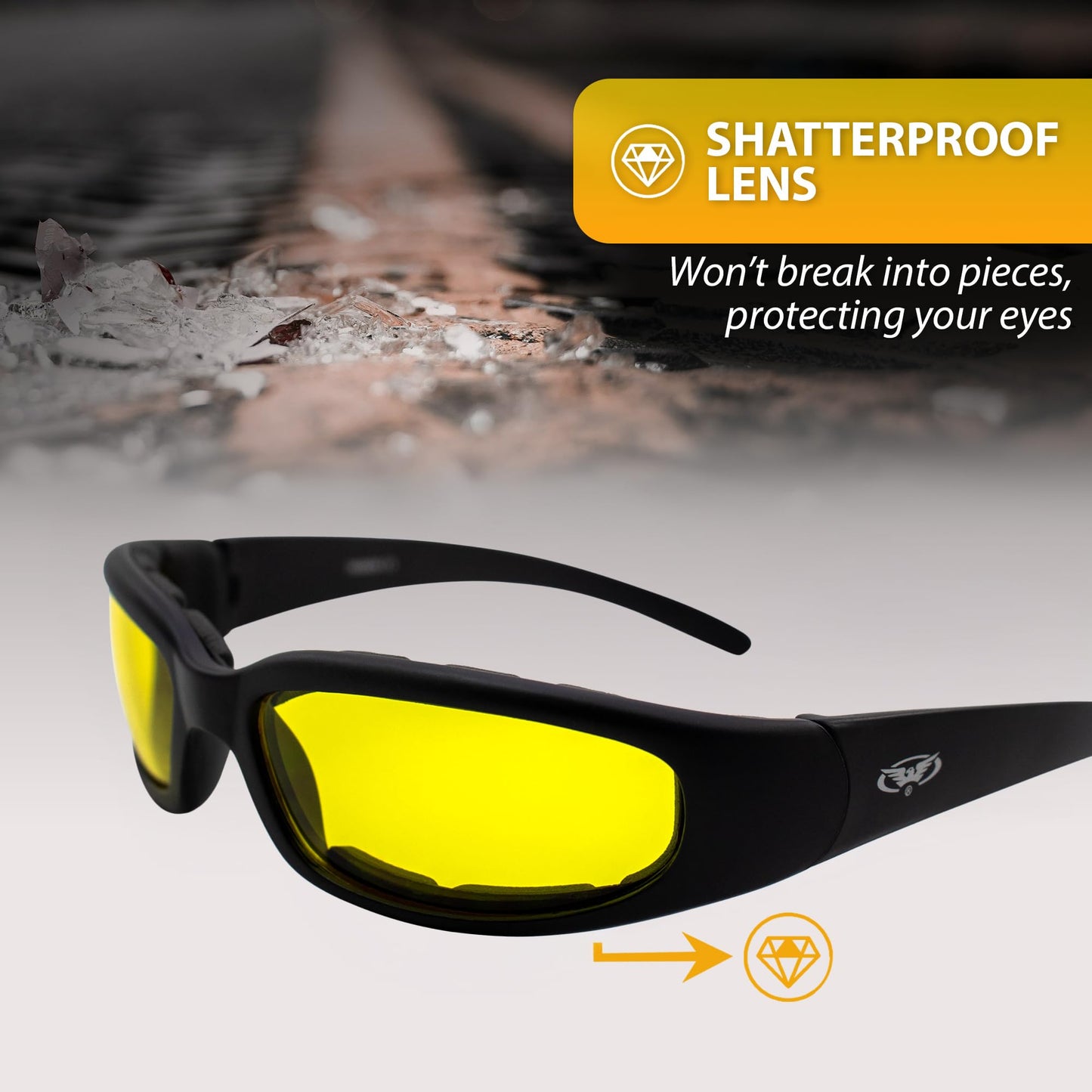 Global Vision Chicago Motorcycle Riding Sunglasses Black Frame w/Yellow Lenses