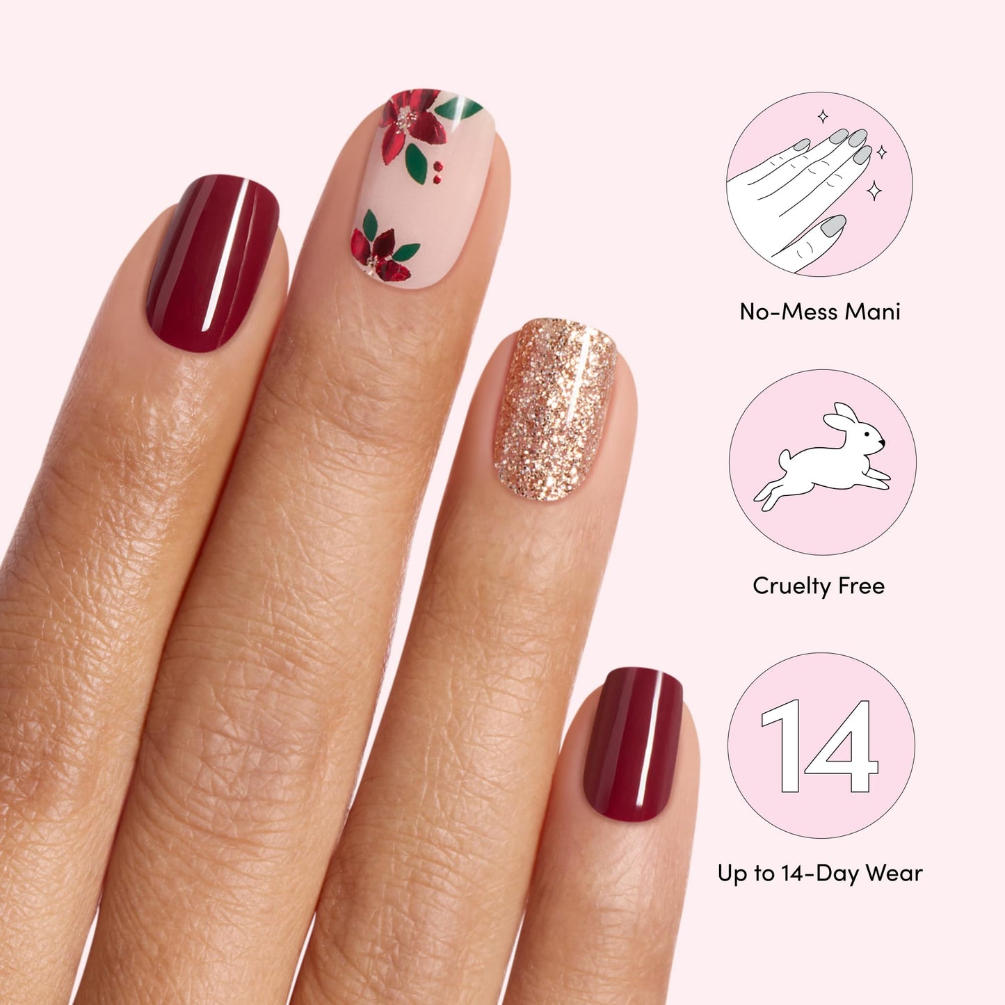Dashing Diva Gloss Nail Strips - Poinsettia Princess - UV Free, Chip Resistant, Long Lasting Gel Nail Stickers - 3-Piece Manicure Set - Contains 32 Beauty & Personal Care Dashing Diva