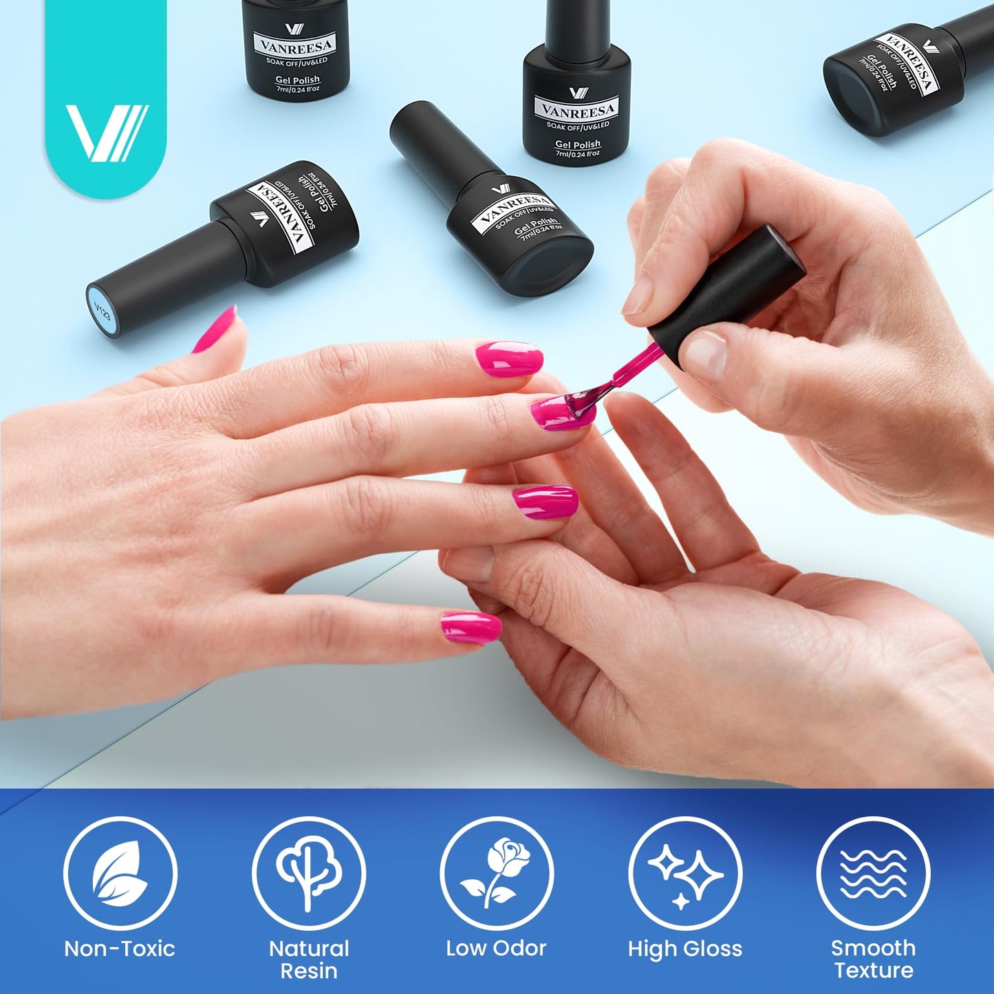 VANREESA 24 Pcs Gel Nail Polish Set, 21 Colors Gel Polish with Base Coat Glossy & Matte Top Coat Pink Orange Yellow Green Purple Blue Glitter Gel Beauty and Personal Care VANREESA