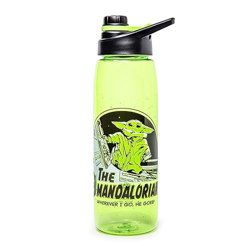 Silver Buffalo Star Wars The Mandalorian Tritan Water Bottle Screw Top Lid, 28 Ounces