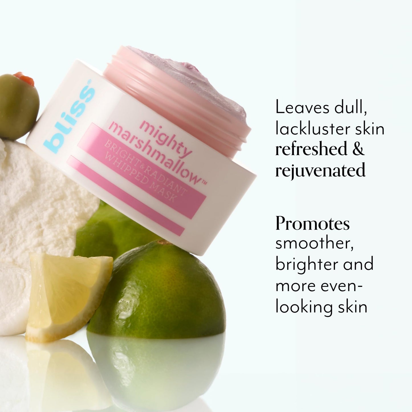 Bliss Mighty Marshmallow + Vitamin C Whipped Mask - Brighten & Hydrate Skin with Marshmallow Root, Vitamin C Powerhouse Blend, Zinc PCA and Olive Leaf