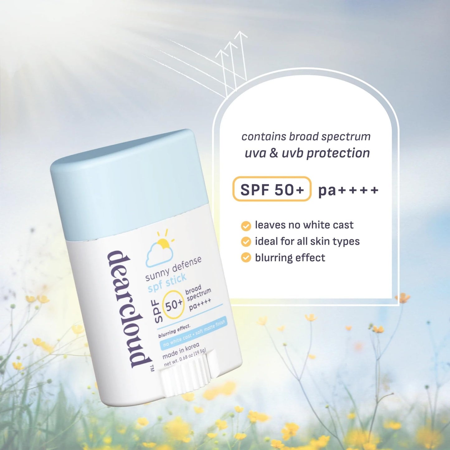 dearcloud Sunny Defense Sunscreen Stick SPF 50+ PA++++ - Korean Sunscreen for Face & Travel Size (.68 oz)