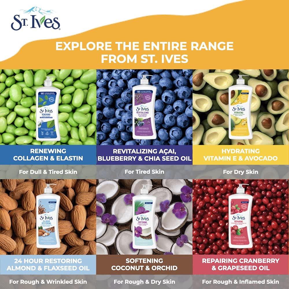 St Ives Body Lotion, Renewing Collagen & Elastin, 100% Natural Extracts for Healthy Skin, Paraben Free & Dermatologically Tested, 621 ml