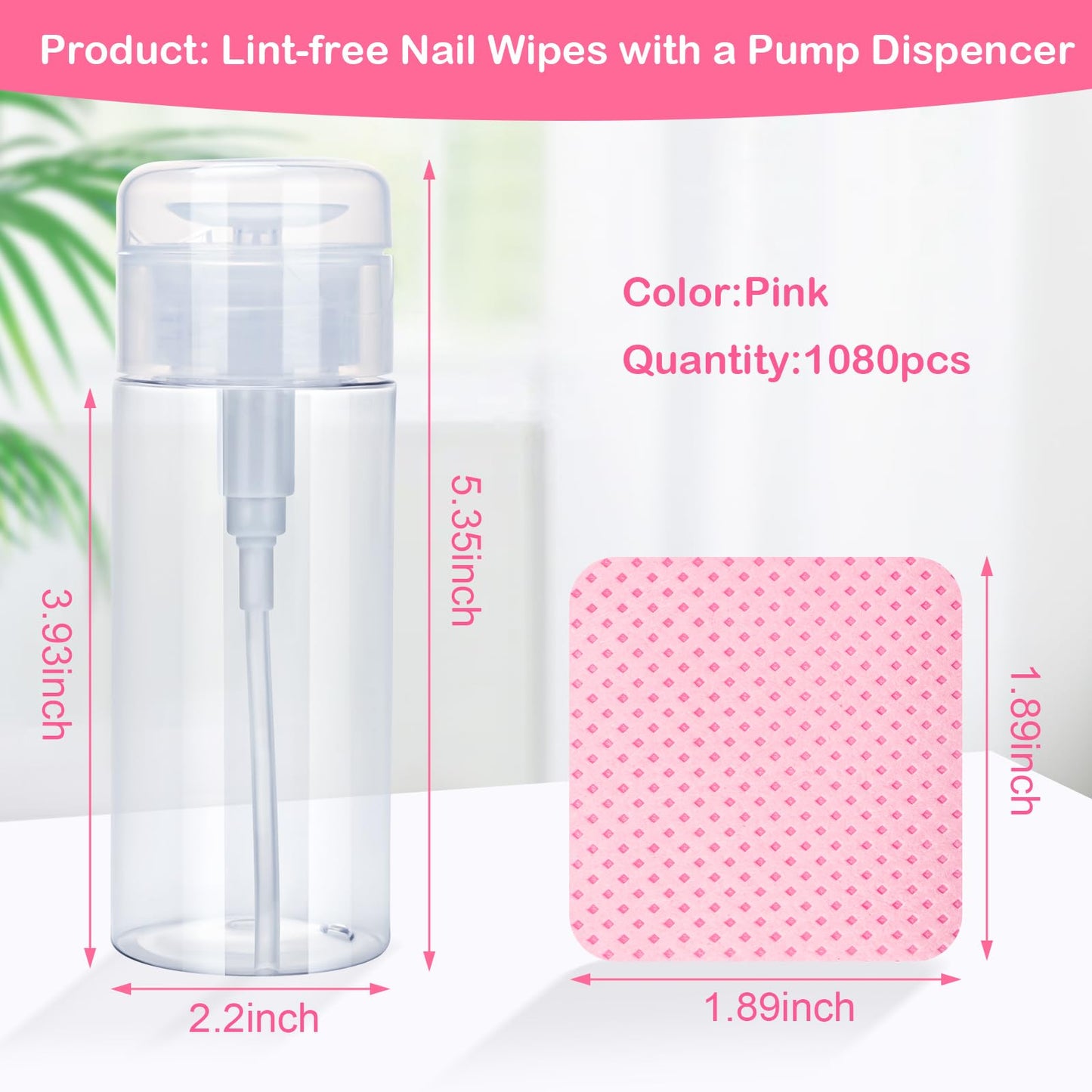 Lint Free Nail Wipes, Acetone Nail Polish Remover 1080PCS with Pump Dispenser, Gel Nail Polish Remover Pads Soft Non-woven Nail Wipes for Nail Polish Beauty and Personal Care Seonggong