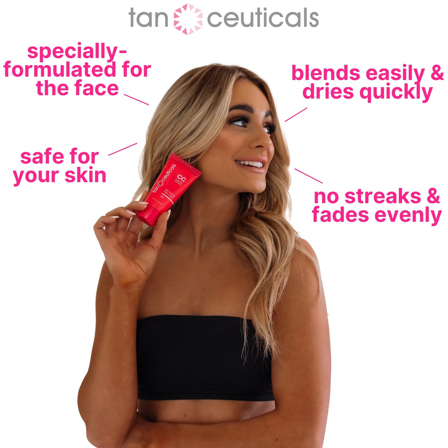 Tanceuticals Facial Self Tanner - Self Tanning Lotion for Face Gives Natural, Long Lasting Sunless Tan - Fresh Coconut Scent - Won’t Clog Pores or