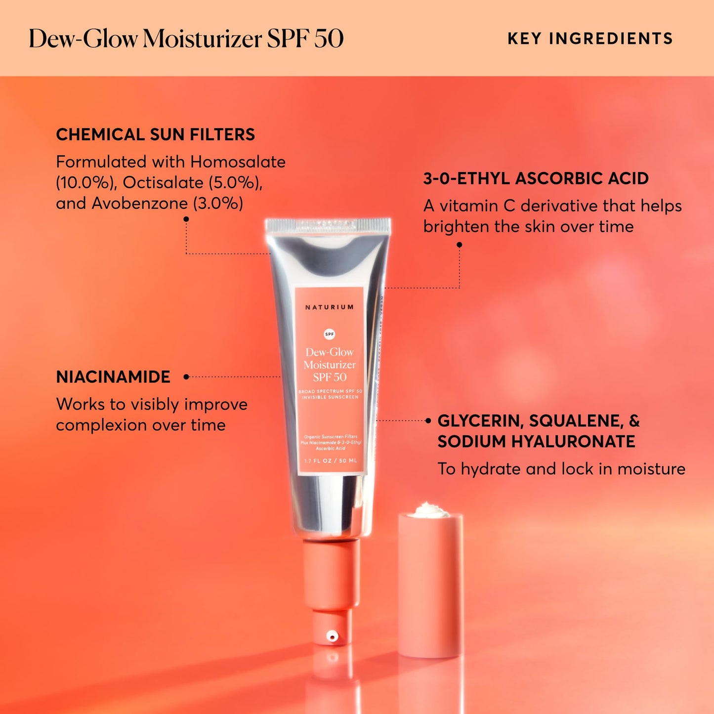 Naturium Dew-Glow Moisturizer SPF 50 PA++++, Daily Moisturizing Sunscreen & Face Primer, Skin Protector with Dewy Finish, 1.7 oz