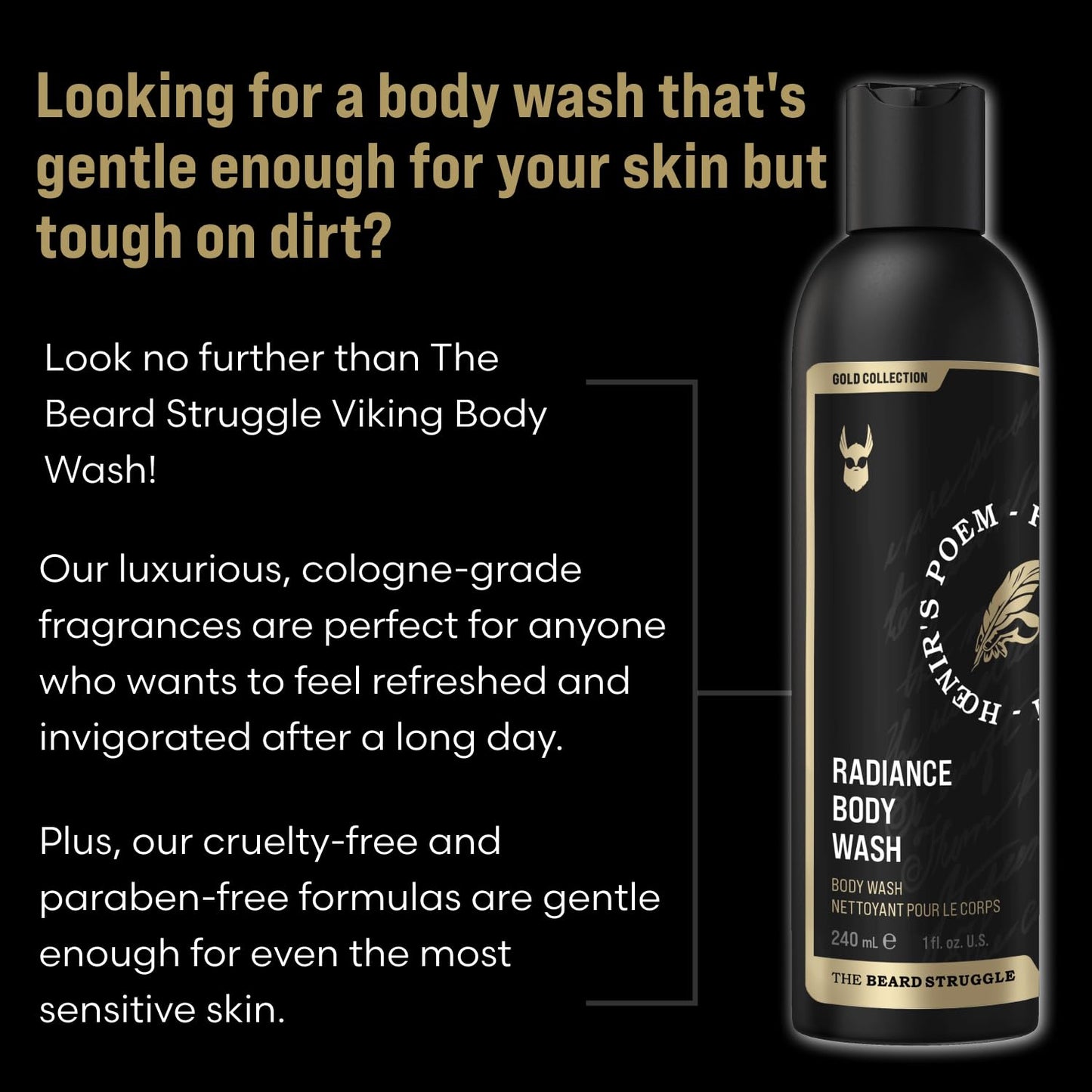 The Beard Struggle Men's Body Wash Aesir's Triumph - Platinum Collection - Skin Cleaning Agent - Natural Body Wash - Shower Gel Liquid Soap - 240 mL Beauty & Personal Care The Beard Struggle