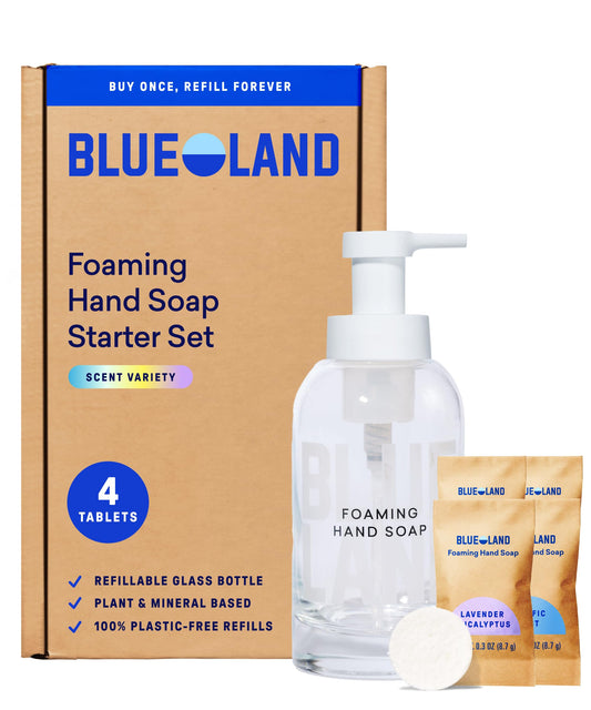 BLUELAND Hand Soap Starter Set, 1 Refillable Glass Foaming Hand Soap Dispenser with 4 Refill Tablets, Variety Scents, 4 x 9 Fl oz Beauty & Personal Care BLUELAND