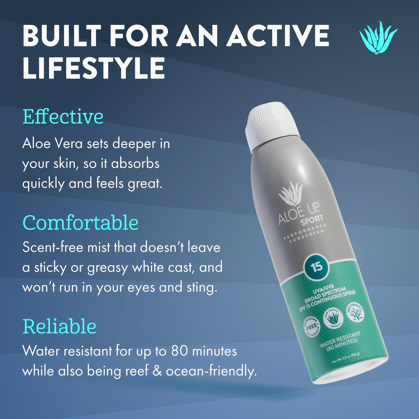 Aloe Up Sport Continuous Spray Sunscreen SPF 15 - Broad Spectrum UVA/UVB Sunscreen Protector for Face and Body - With Aloe Vera Gel - Fast Absorbing