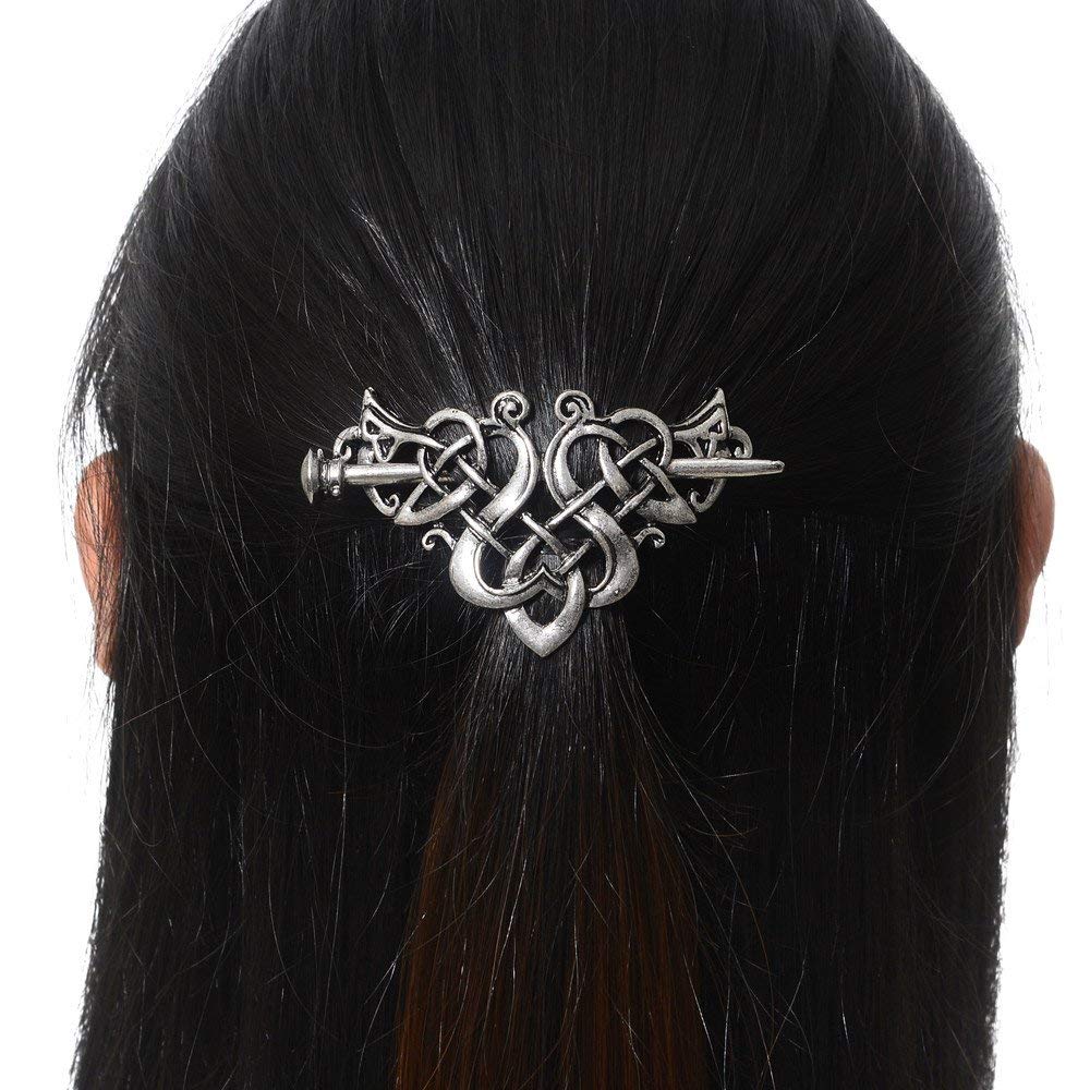 Viking Celtic Hair Sticks Hairpin-Viking Hair Clip Men Antique Silver Hair Sticks Hairpin Triangle Clips for Long Hair Stick Slide Irish Hair