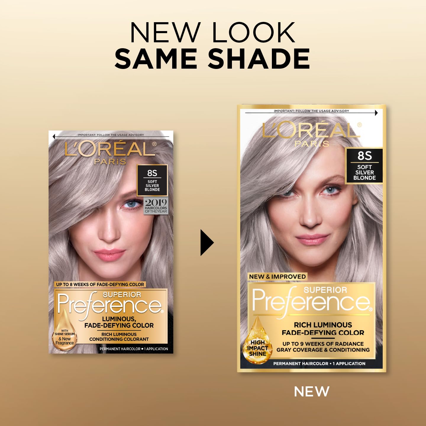 L'Oreal Paris Superior Preference Luminous Fade-Defying Permanent Hair Color, Hair Dye For Up to 9 Weeks of Radiance, Light Silver Blonde 8S, 1 Hair
