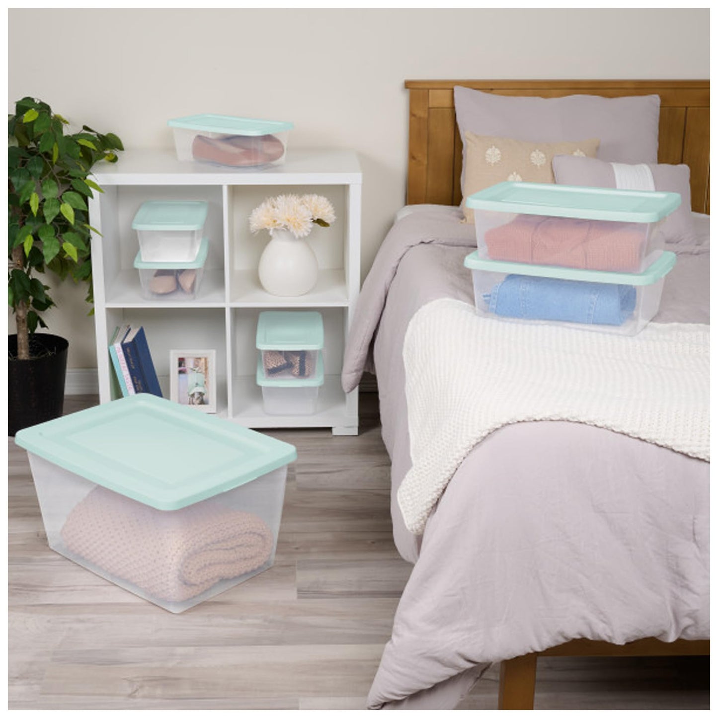 Sterilite 5-Pack Stackable Storage Bin with Lid, Clear Plastic Design, 6 Quart