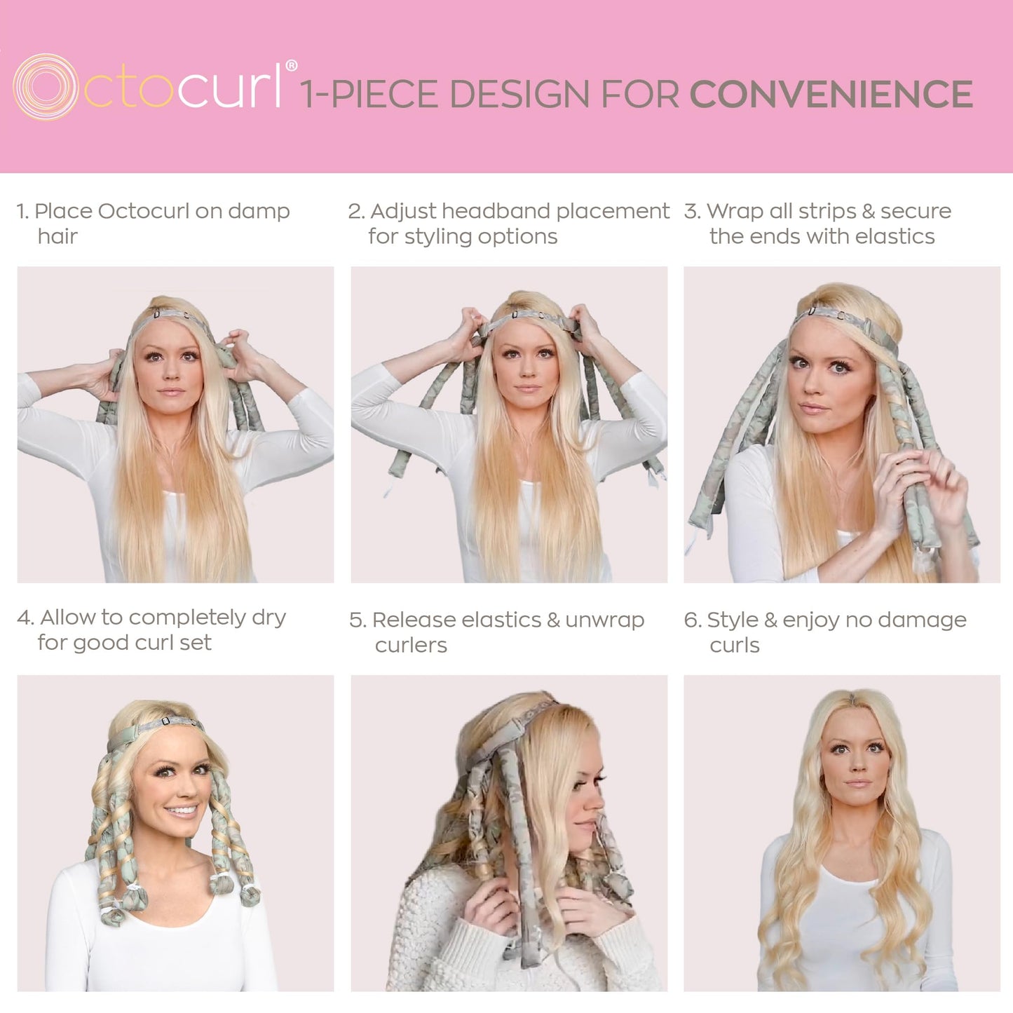 Octocurl Heatless Curls Headband - Hair Curlers to Sleep In - Heatless Curlers for Medium Length Hair (Cotton - Lilac)