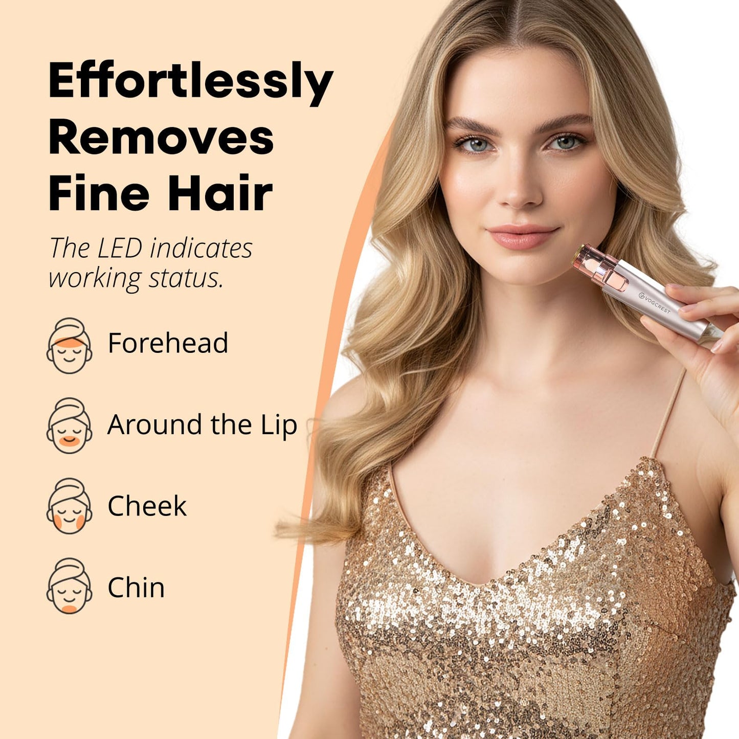 VG VOGCREST Eyebrow & Facial Trimmer: 2 in1 Rechargeable Facial Hair Removal & Eyebrow Shaver - Body Razor with Built-in LED Light (Rose Gold) Beauty and Personal Care VG VOGCREST
