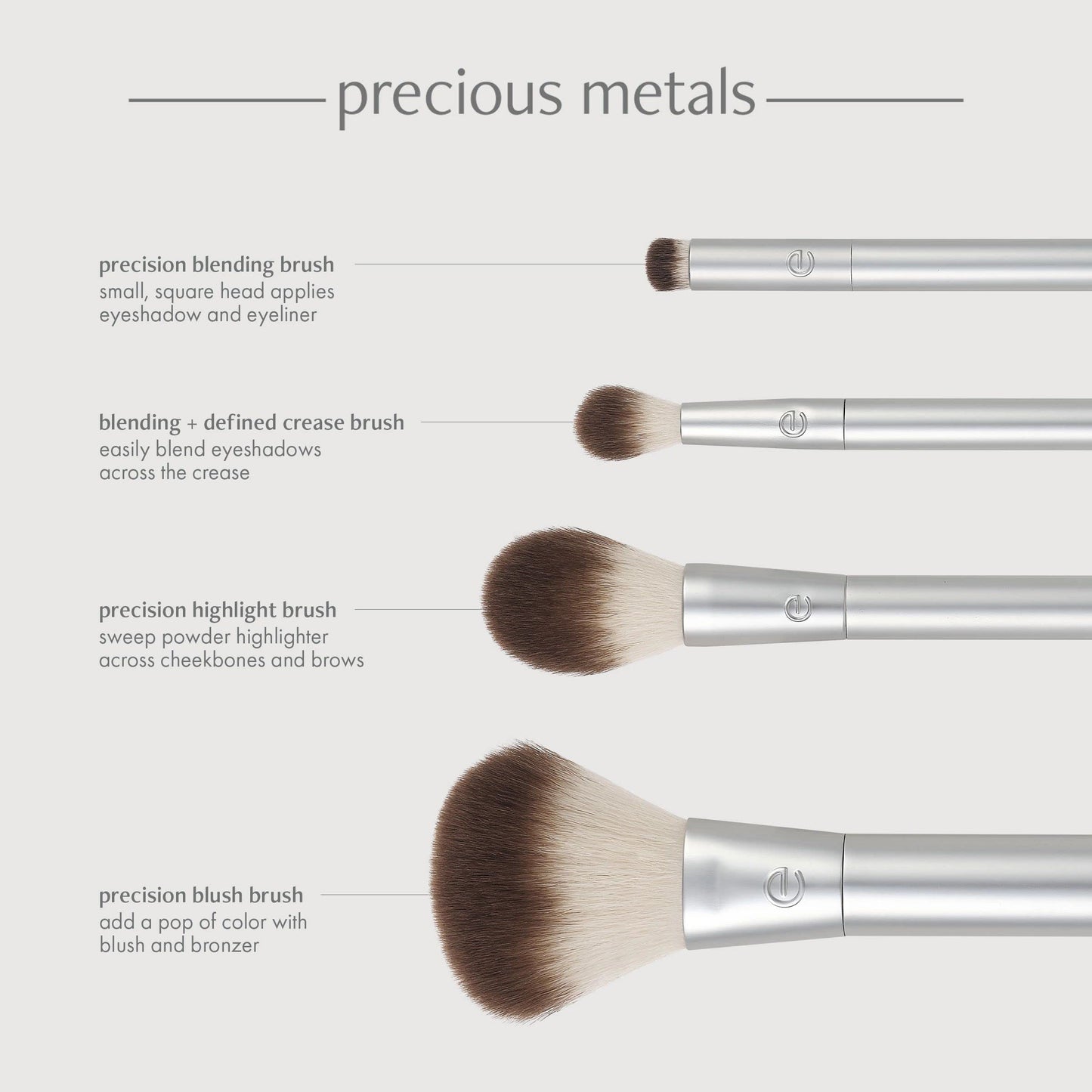 EcoTools Precious Metals Cheek & Eye Highlight Makeup Brush Kit, for Eyeshadow, Blush, & Powder Products, Eco Friendly, Cruelty Free Face Brushes