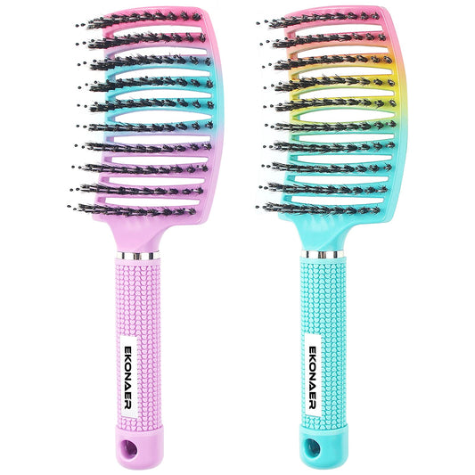 2 Pack Detangling Brush Getting Knots Out without Pain Adds Shine and Makes Hair Smooth,Detangler Boar Bristle Hair Brush for Adult & Kids Wet or Dry Beauty and Personal Care EKONAER Default Title