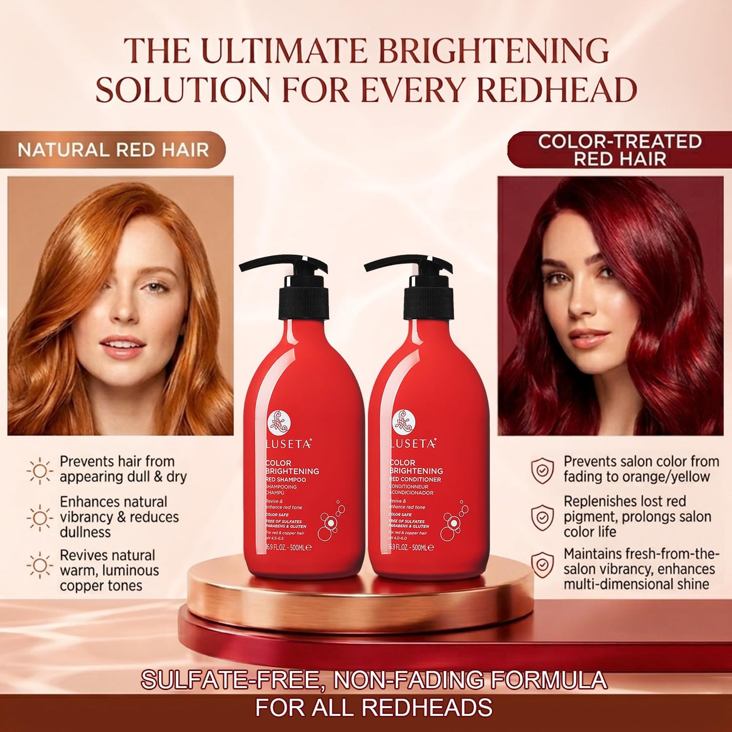 Luseta Color Enhancing Shampoo and Conditioner Set for Red & Copper Hair. Revives & Intensifies Fiery Hues, Adds Radiant Shine, Smooths Frizz Beauty and Personal Care L LUSETA